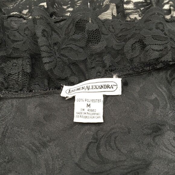 Vintage Black Lace Lingerie Camisole Garter Belt Robe 3 Piece Set Sz Medium Hot - Picture 11 of 12